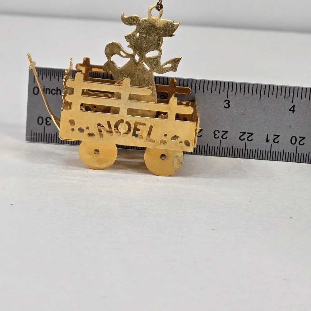 Danbury Mint Ornament Puppy in a‎ Wagon Gold Plated 1986 Vintage 3D Christmas